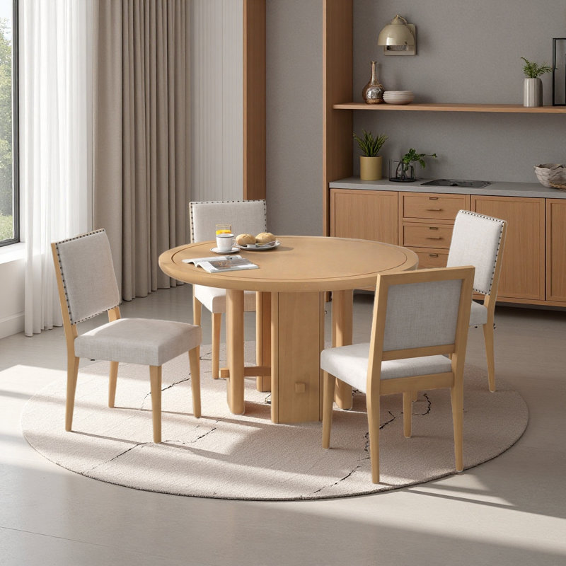 Ensemble de table de salle à manger 5 pièces pour 4 personnes, avec 4 chaises rembourrées en bois massif, Tanné