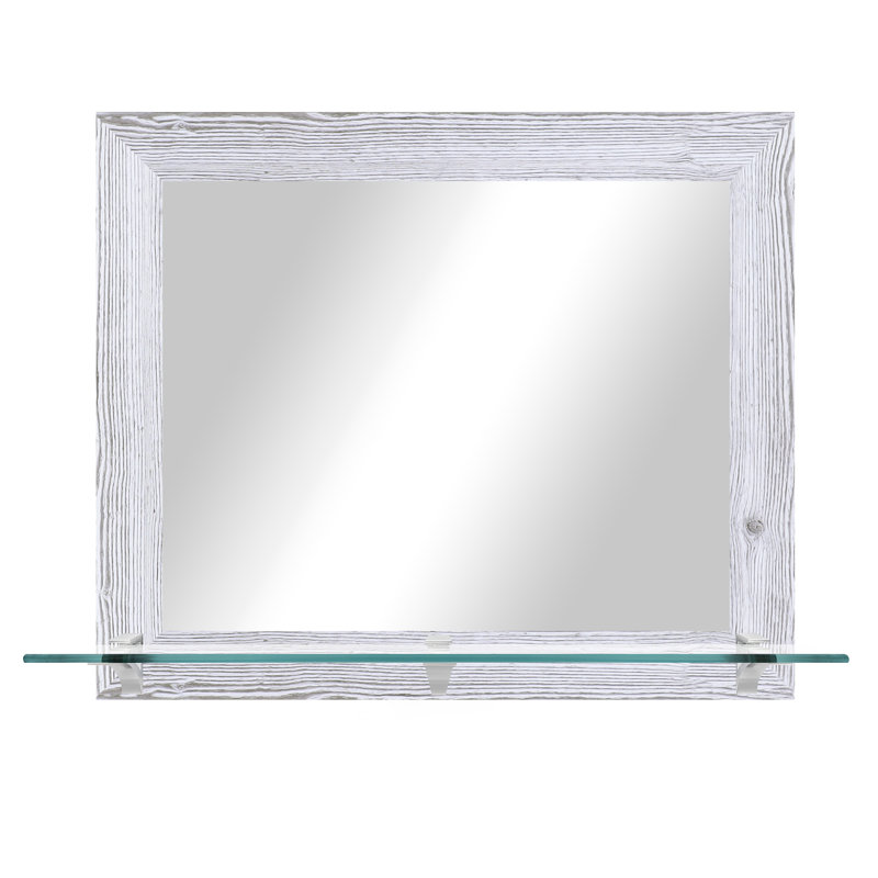Matsuichi Mirror with Shelves, 21.5" x 25.5", White Distressed/Silver