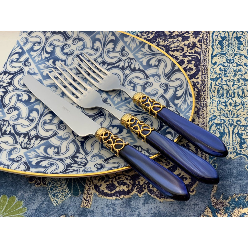 Melodia 5 Piece Place Setting White, Blue/Gold