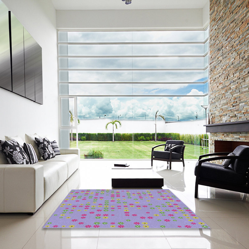Tapis mauve à motif floral Ayaana, Carré 8 pi
