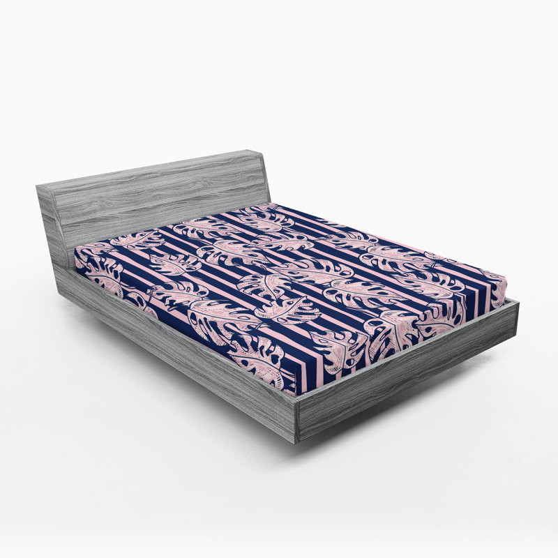 Drap-housse rustique Ambesonne, Drap-housse de taille très grand, Rose pâle, indigo / floral