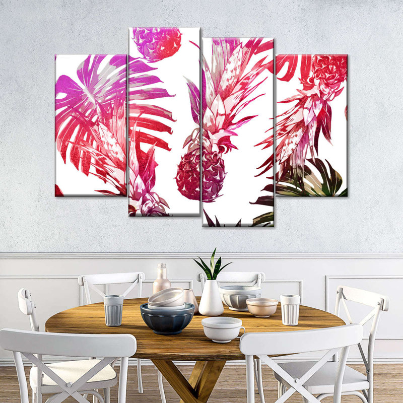 Ananas de couleur tropicale, impression sur toile, 4 pièces, H 32 po x l 52 po x P 1 po