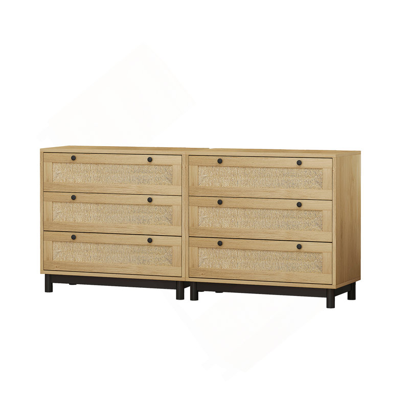 Modern Storage Dresser Rope Woven Drawer for Bedroom,Living Room (Set of 2), Oak