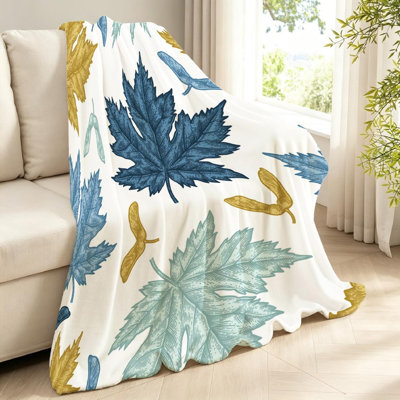 Jeté en flanelle dorée ultra douce, impression de feuilles d'érable sur une face
