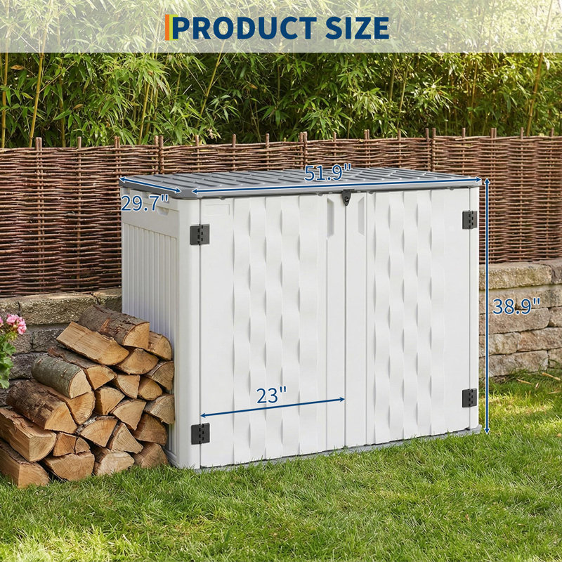 Heavy Duty Resin Outdoor Storage Cabinet 34 Cu Ft Weatherproof Waterproof Organizer for Patio Deck Garden Tools Sofa Cushions Lawn Mower Garbage Cans