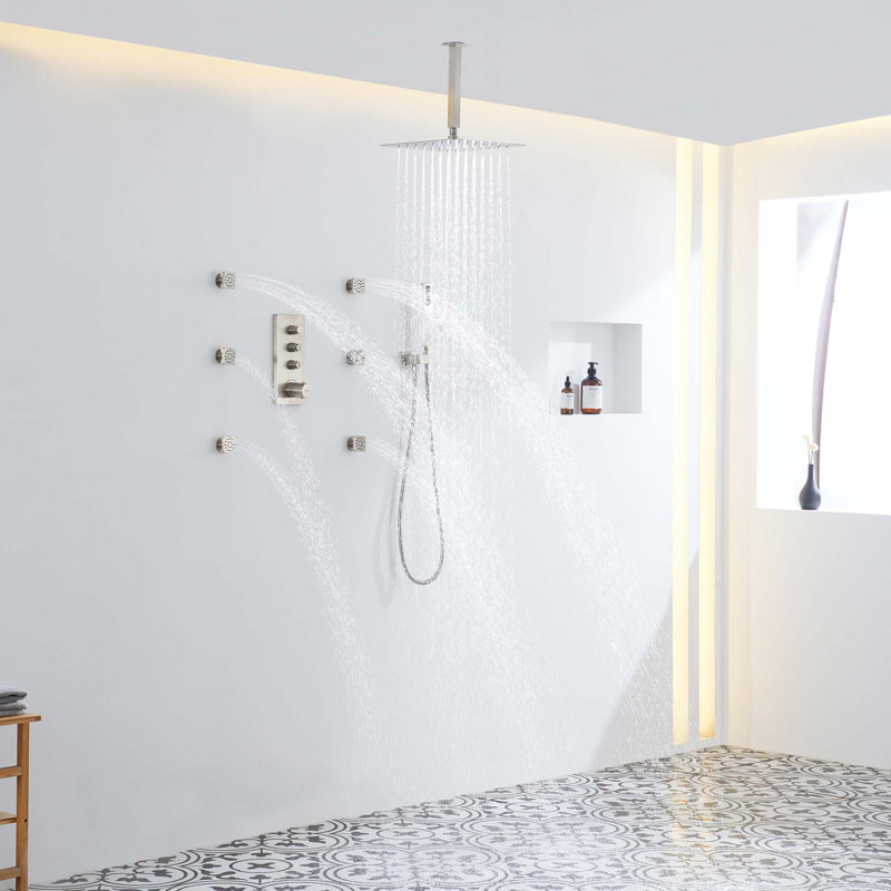 Système de douche thermostatique 3 fonctions à 3 fonctions 12 po, Nickel brossé