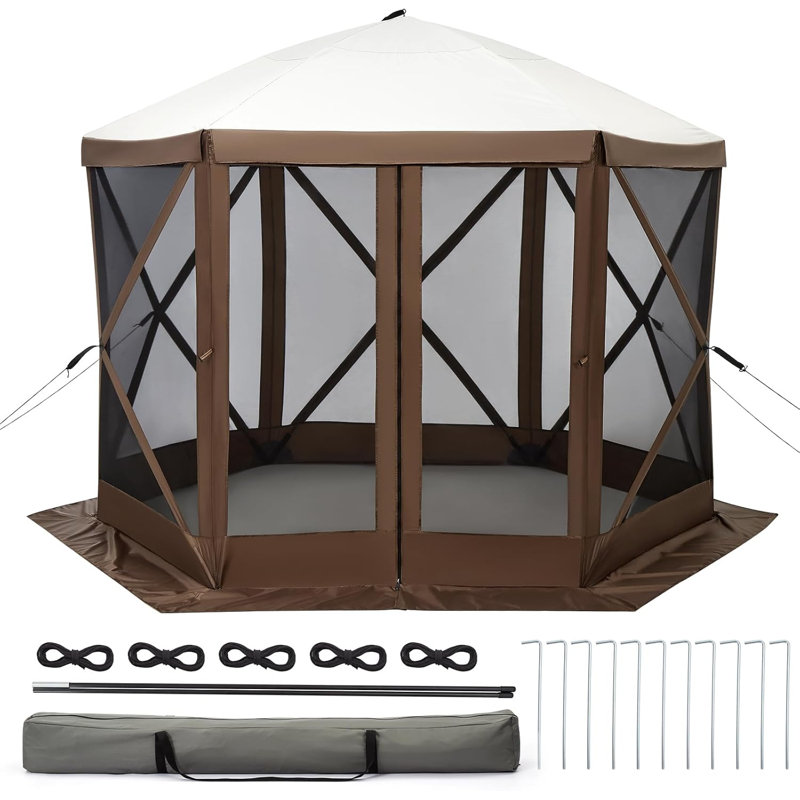 Tente escamotable 11,5 x 11,5 pi avec tente moustiquaire avec moustiquaire, abri de soleil à 6 côtés et sac de transport, pour le camping, le pique-nique, la randonnée, la survie en milieu sauvage
