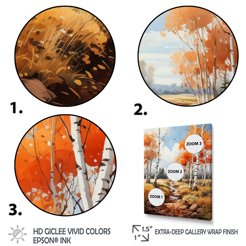 Daveyon Birch Woods Autumn Whispers VI, H 32 po x l 24 po x P 1 po, Encadrement doré