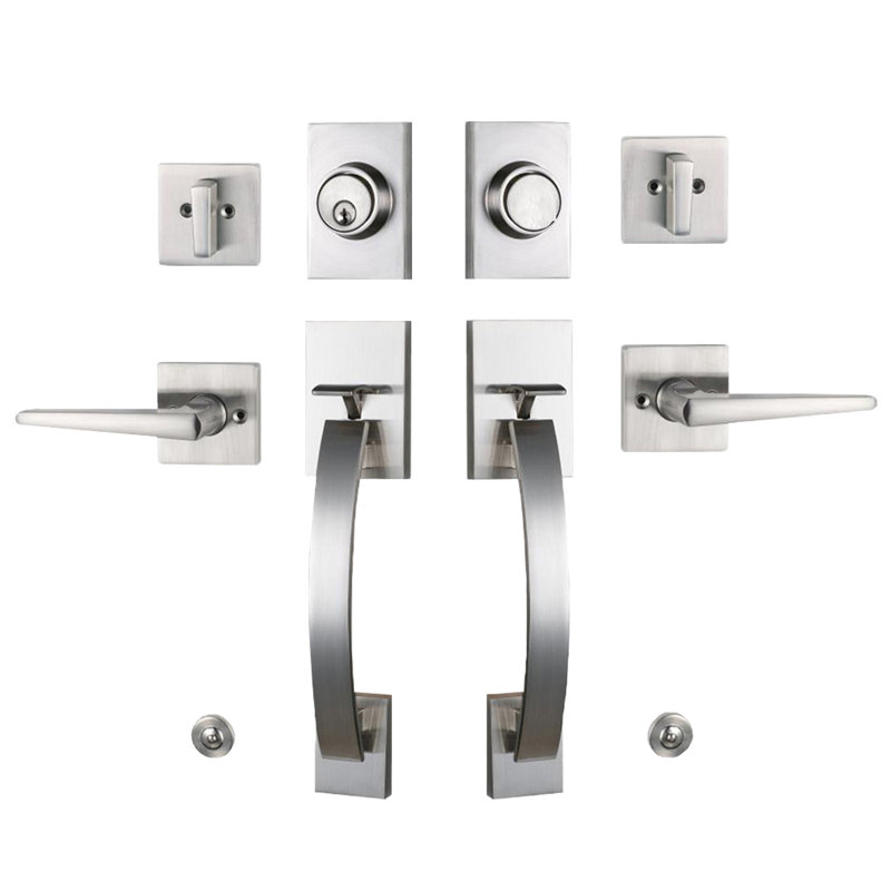 Ensemble de poignées avec pêne dormant, porte Camelot et rosette, Nickel satiné