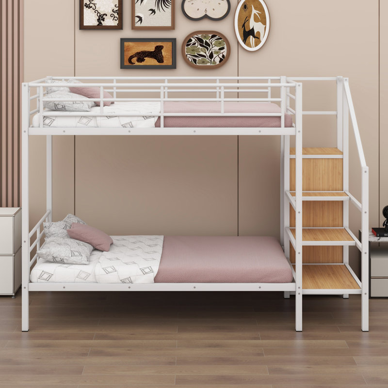 Lit superposé en métal avec garde-robe, Blanc