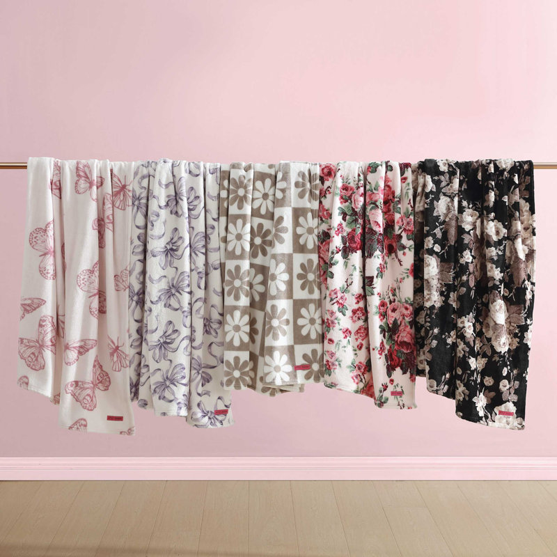 Vintage Floral Black Ultra Soft Fleece Throw Blanket
