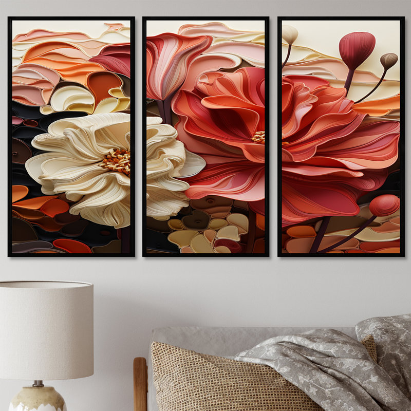 Ensemble de salon Lisette - Magnolias Wall Art, Cadre flottant noir, H 40 po x l 60 po x P 1 po