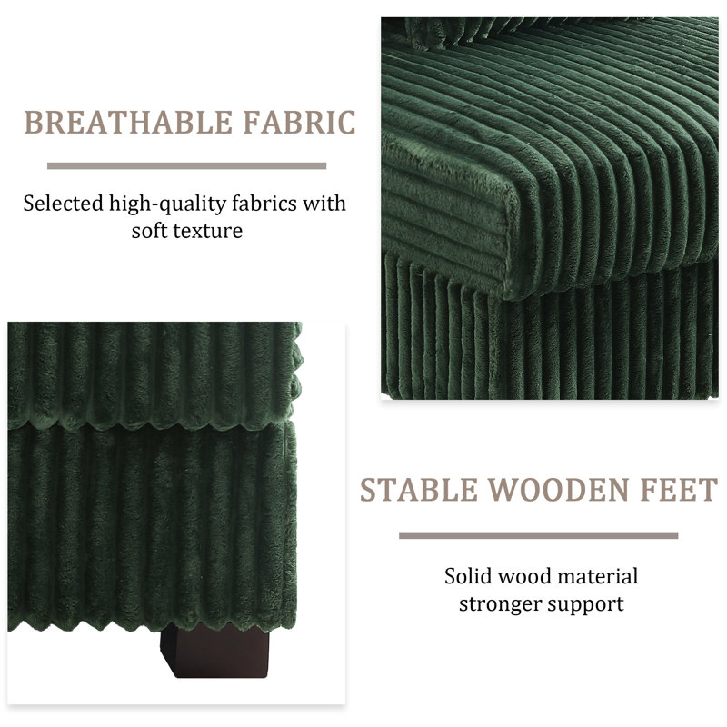 4 Seater Sectional, Green Polyester/Foam Padding
