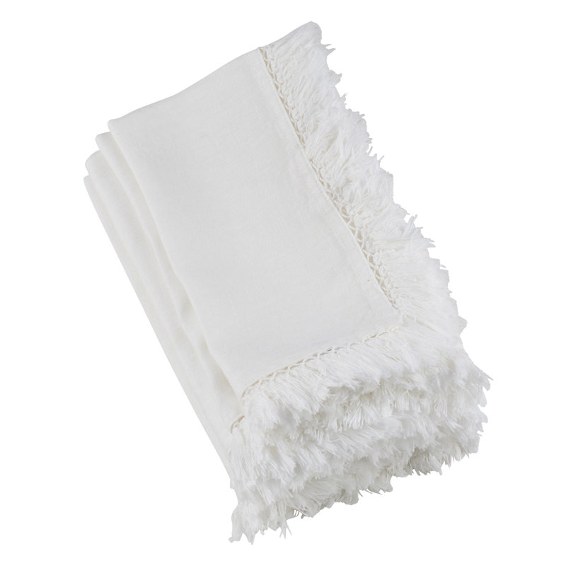 White Linen Fringe Edge 20" Napkin Set