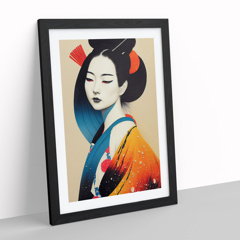 Colourful Geisha No.2 - Single Picture Frame Painting, Black, 34cm H x 25cm W x 2cm D