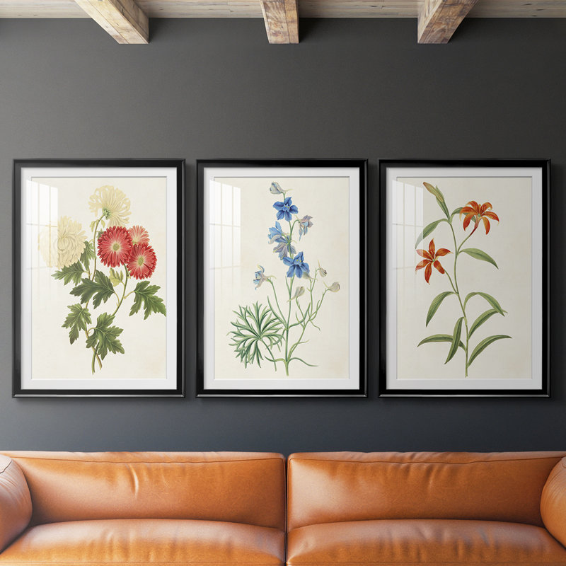 Fleurs des saisons I - Impression de qualité supérieure encadrée sur mesure - 3 pièces, H 15 po x l 19 po