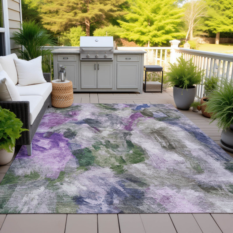 Tapis abstrait intérieur / extérieur lavable à la machine Husby ACN2204, Rectangle 10 pi x 14 pi