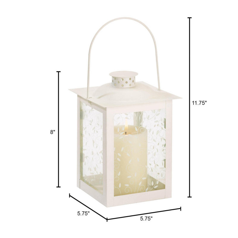 SMALL WHITE LANTERN, 8'' H x 5.75'' W x 5.75'' D