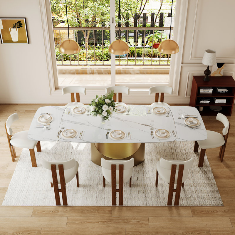 9-Piece Extendable Dining Table Set, Extendable Rectangular Dining Table Set With 8 Chairs, Extends From 63 In To 94.5 In With 8 Upholstered Wood Chairs