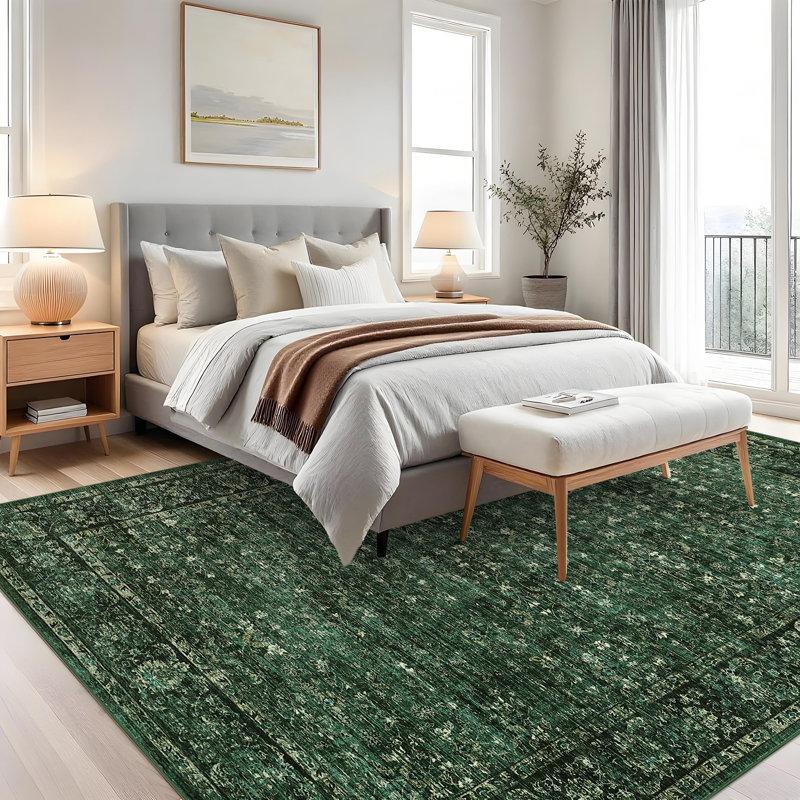 Machine Washable Area Rugs for Living Room, Floral Rugs Oriental Vintage Rugs Distressed Non Slip Stain Resistant Soft Low Pile Carpet for Bedroom Dining Room Nursery Kids Room