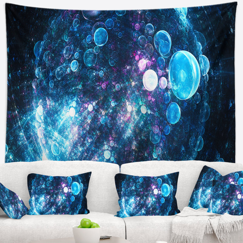 Tapisserie à bulles sphérique bleu abstrait, H 32 po x l 39 po