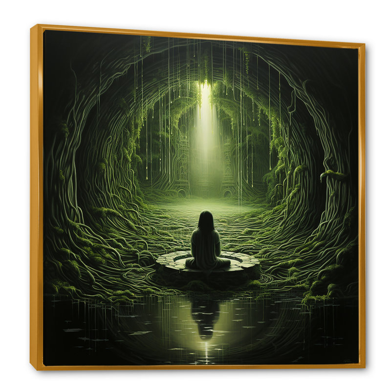 Vert intérieur sanctuaire méditation - impression, H 16 po x l 16 po x P 1 po, Cadre flottant doré