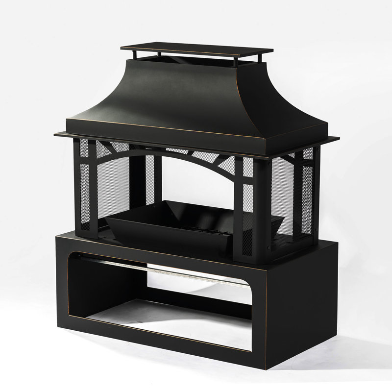 Foyer d'extérieur en acier avec option de chauffage au bois noir mat