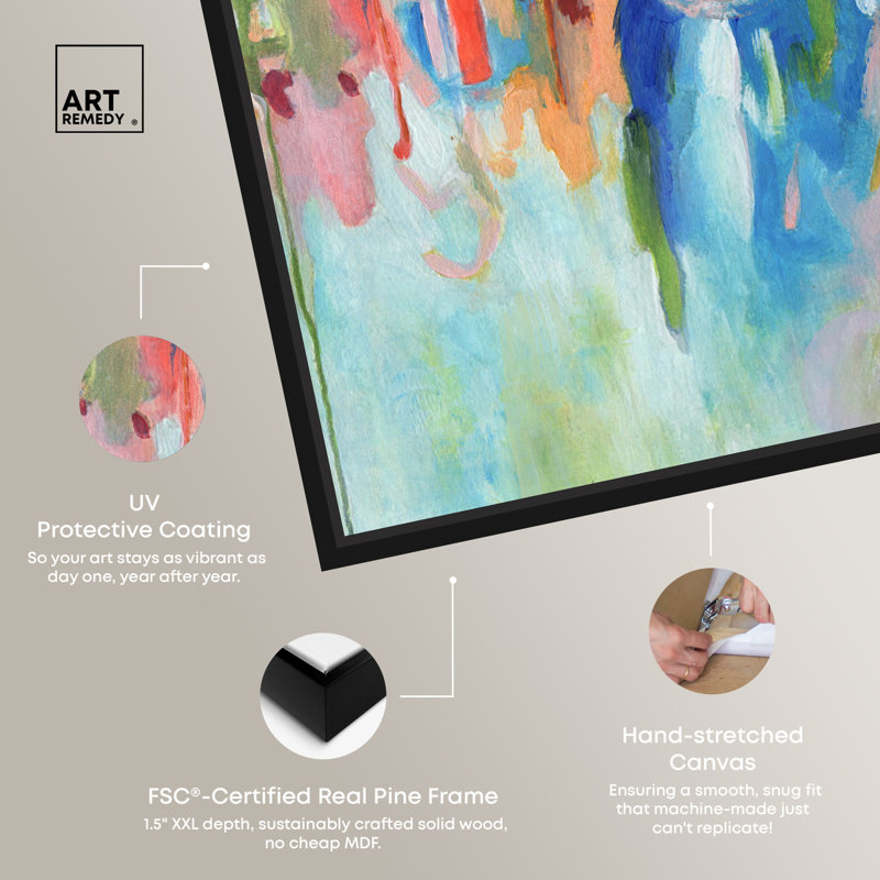 13" x 13" Blue and Multicolor Abstract Canvas Print with Black Frame