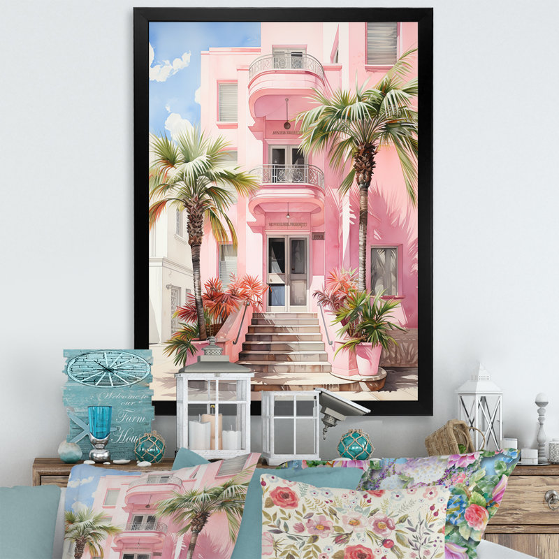 Zappha Pink Miami Artful Facades II - Miami, art mural, Cadre simple noir, H 20 po x l 12 po x P 1 po