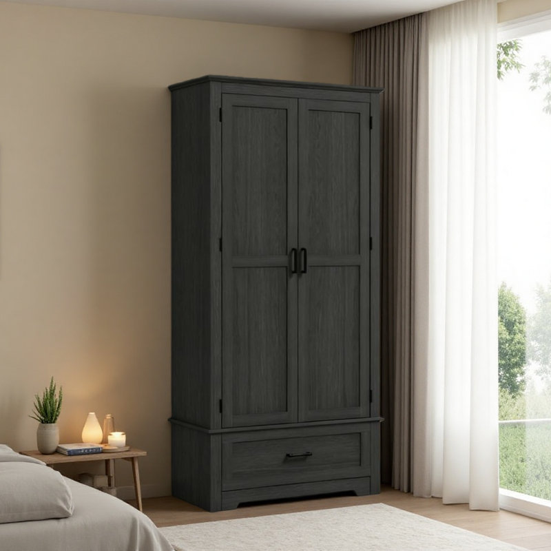 Armoire de style nordique, grand garde-manger avec portes, tiroir et tablettes réglables pour la maison