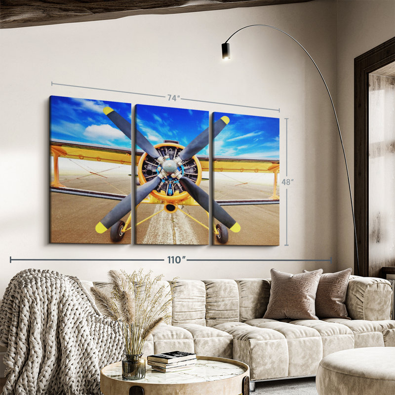 «Runway Biplane» sur toile, H 48 po x l 74 po x P 1,25 po