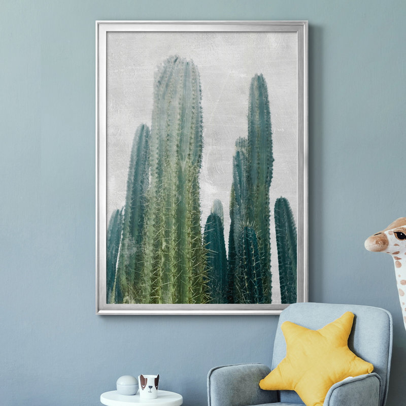 Aruba Cacti I, reproduction encadrée de qualité supérieure - prête à être accrochée, Argent, H 30,5 po x l 42,5 po x P 1,5 po