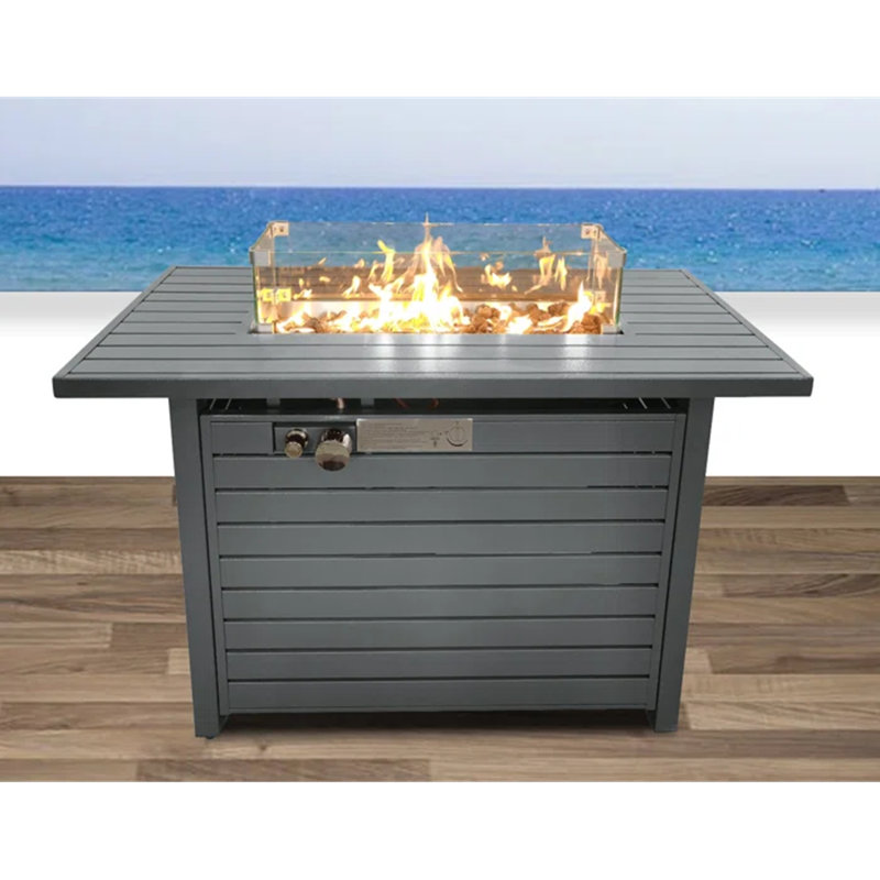 Table de foyer d'extérieur en acier au propane avec couvercle