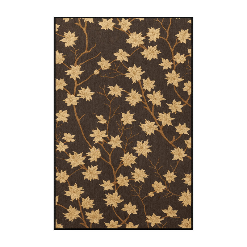 Machine Washable Botanical Brown Area Rug, Runner 2' x 5'