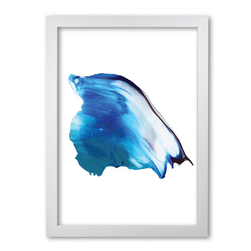 Blue Abstract Paint Stroke 1 Piece Single Picture Frame Wall Art, 60 cm H x 42 cm W x 5 cm D, White Grain Frame