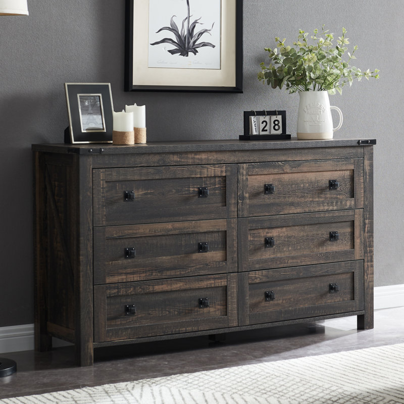 Grantville Farmhouse 6 - Drawers Double Dresser, Dark Rustic Oak
