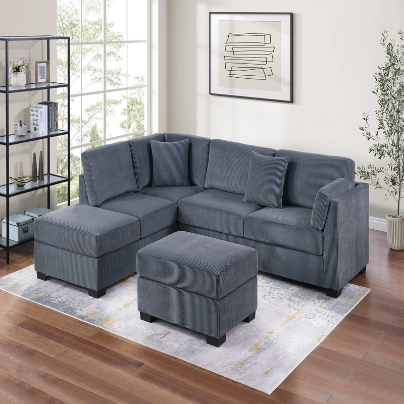 Ensemble de canapé modulaire Contemporary, Velours côtelé gris foncé