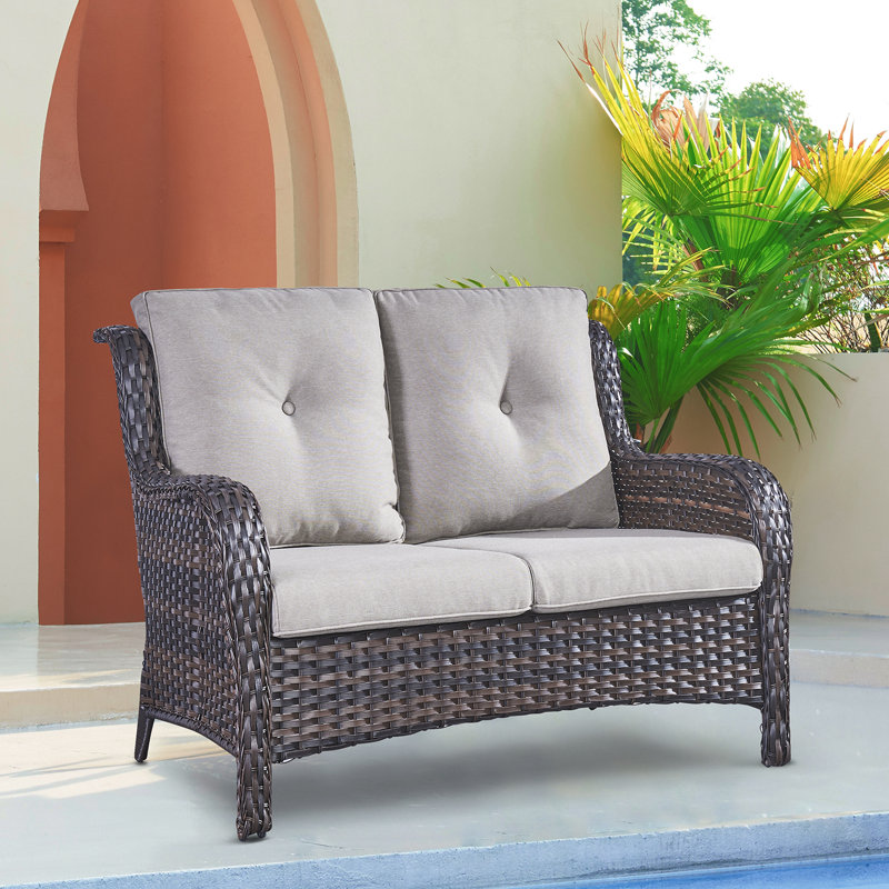 Causeuse d'extérieur avec coussins de 52,77 po de largeur Bonia, gris, Brun