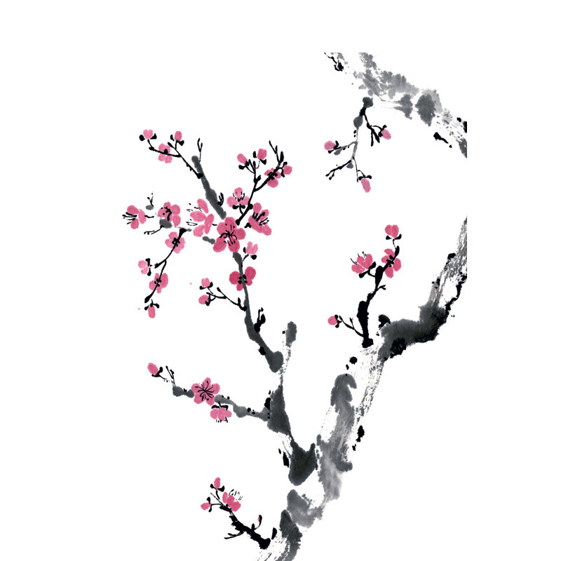 «Plum Blossom Branch II», peinture sur toile, H 18 po x l 12 po