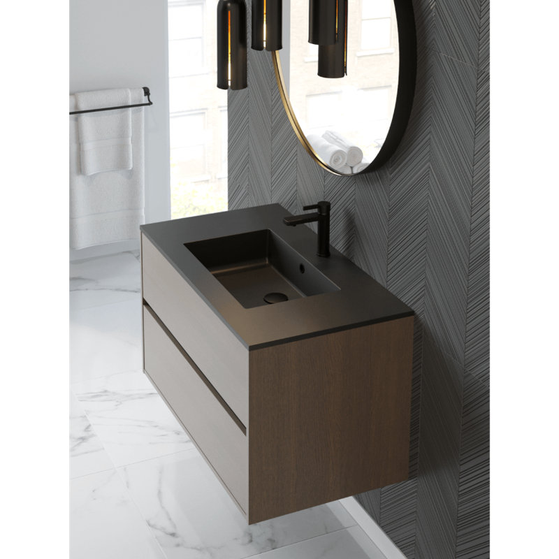 Lavabo de meuble-lavabo simple noir mat Lupo 36 po, surface solide
