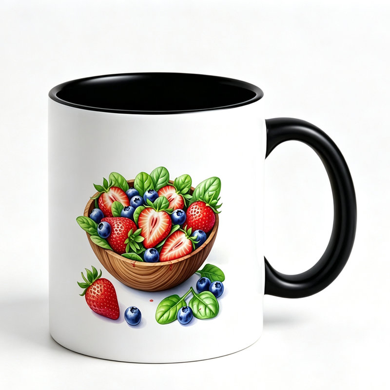 Charming Ceramic Mug with Fresh Strawberry Blueberry Fruit Bowl Design - Perfect Gift for Mom on Mother'S Day Birthday.