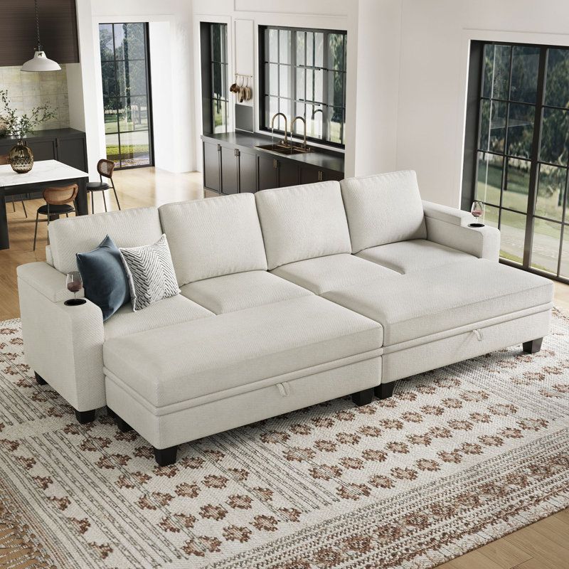 Canapé-lit modulaire avec rangement et porte-gobelet modulaire Pen Chenil, Chenille beige