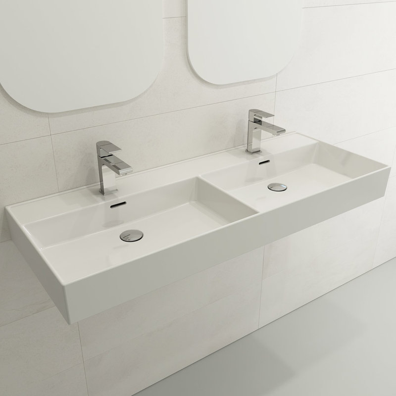 BOCCHI Milano 18.5'' Fireclay Rectangular Bathroom Sink with Overflow, White