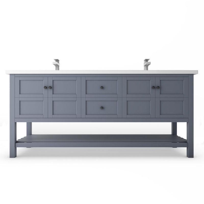 Ensemble de meuble-lavabo double 72 po Anneus, Blanc, gris, Noir mat