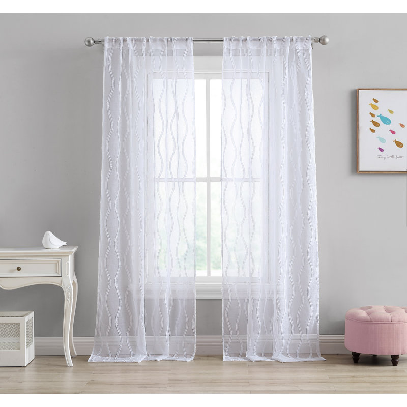 Juvenile Geometric Sheer Rod Pocket Curtain Panels, White