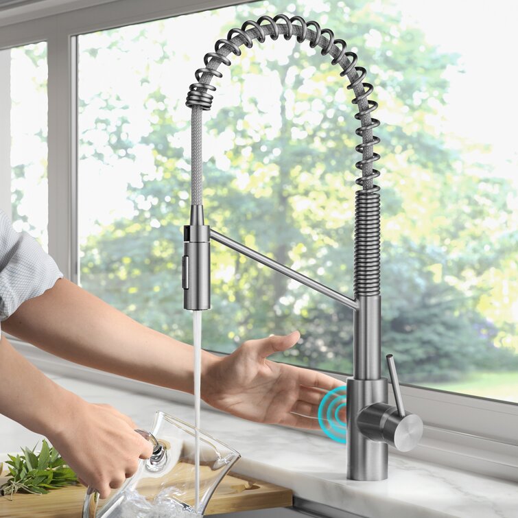 KRAUS Oletto Touchless Sensor Commercial Pull-Down Single Handle Kitchen Faucet with QuickDock Top Mount Assembly