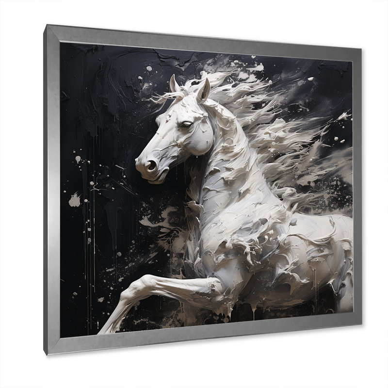 Cheval au galop minimalisme, H 16 po x l 16 po x P 1 po, Cadre simple argenté