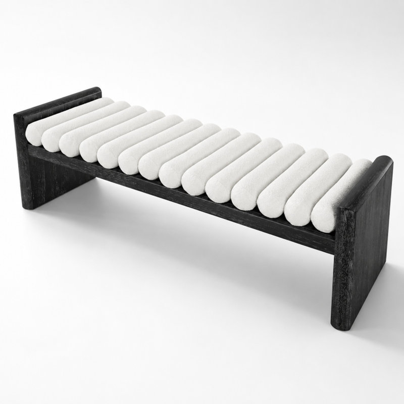 62.8" Chenille Upholstered Bench with Rolled Cushions