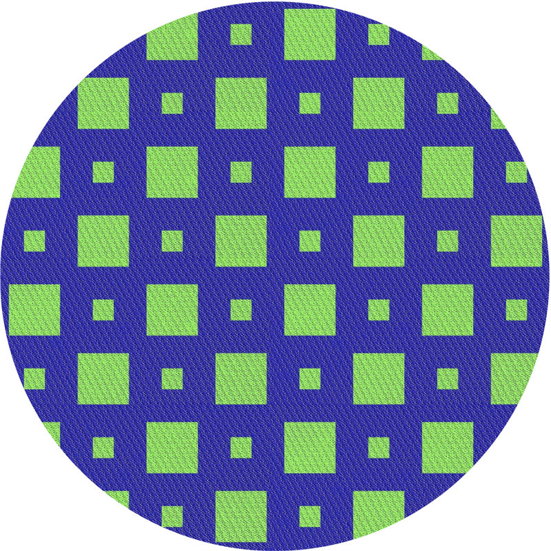 Tapis bleu/vert à motifs, Rond 6 pi