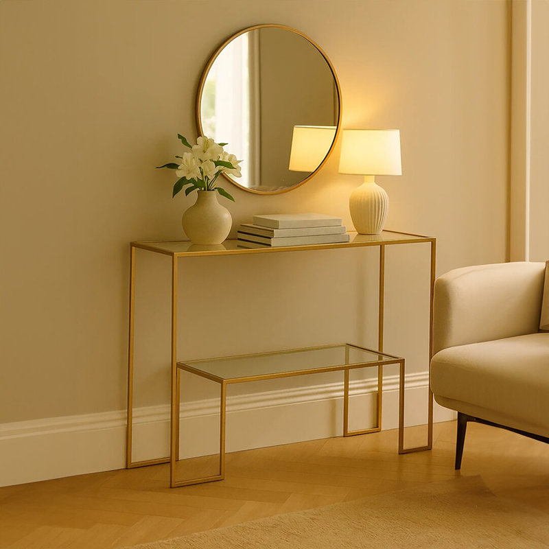 112cm Glass Top Console Table